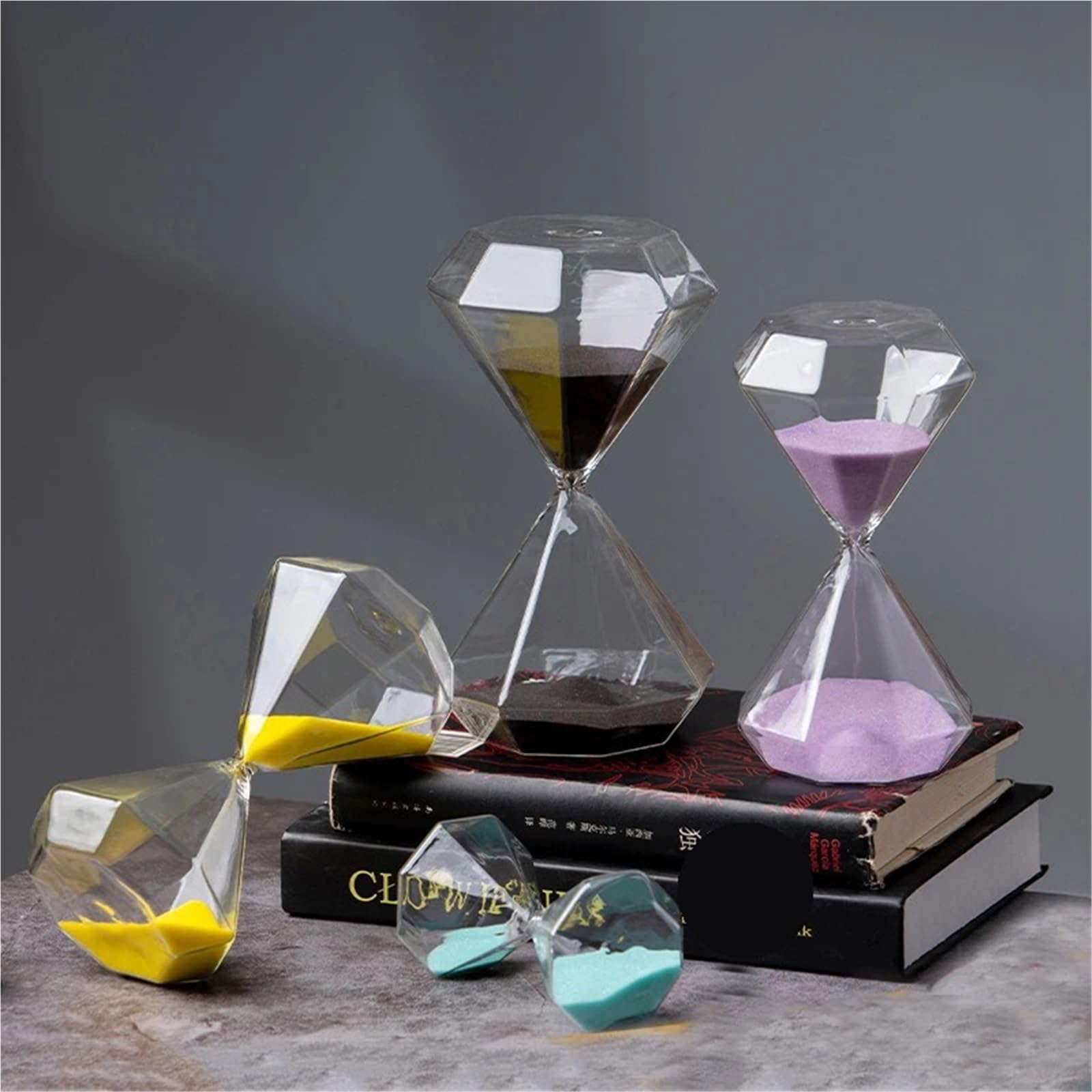 2 stücke Transparente Glas Sanduhr Timer Sand Uhr Schlafzimmer Studie Büro Wohnzimmer Ornament Für Home Office Deko(Purple,L)