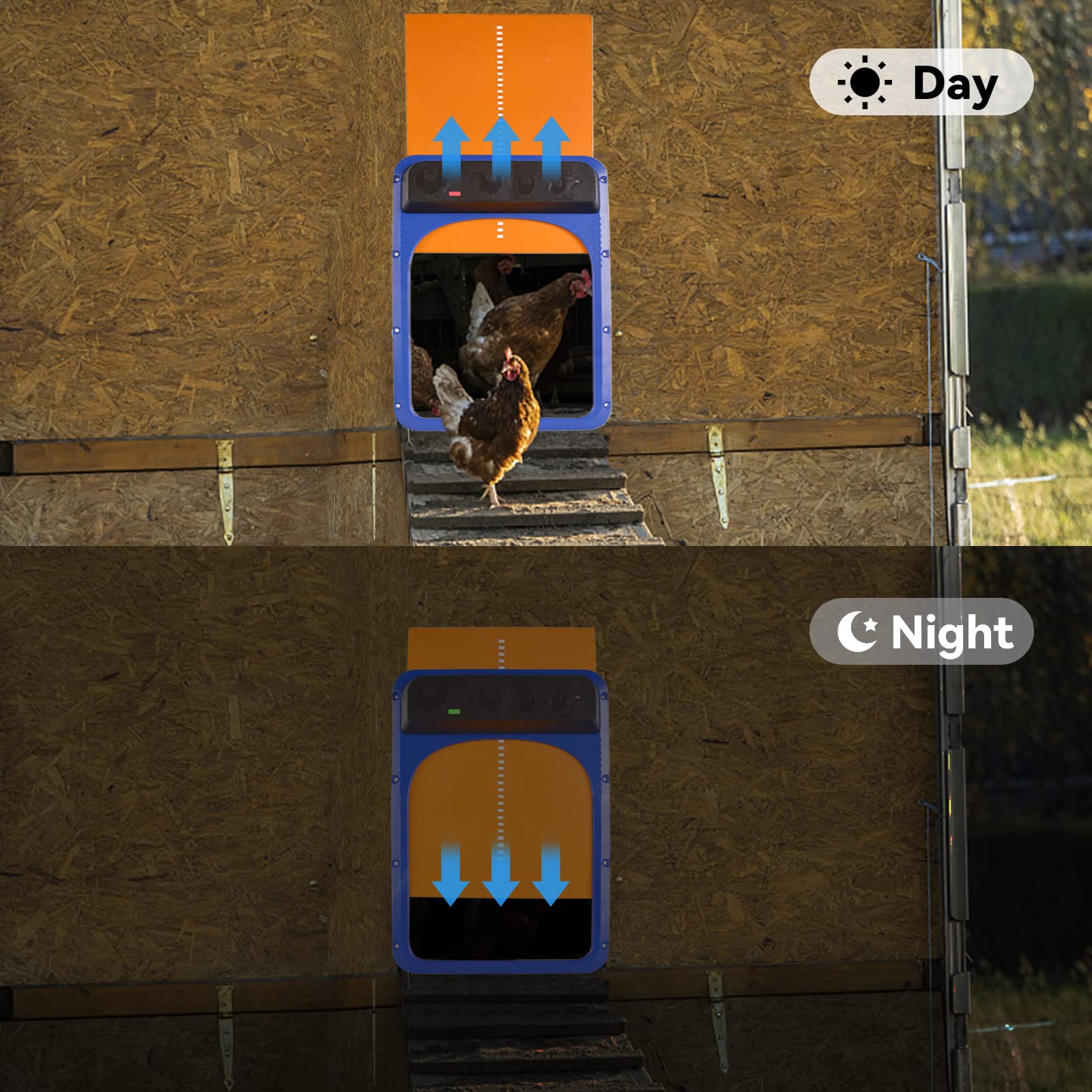 KILOGOGRAPH Automatic Chicken Coop Door - 2 Pack, Auto Up and Down with Light Sensor, Chicken Coop Accessories, Automatic Door Opener for Chicken Coop, Duck House, 1 Year Battery Life, IP44