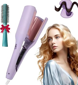 Curluxe French Curls Iron, French Wave Curling Iron, Romantic French Egg Roll Curling Iron, V-Shape Ceramic Big Waves Hair Crimper, 15-Second Heat-Up, Four Settings Purple
