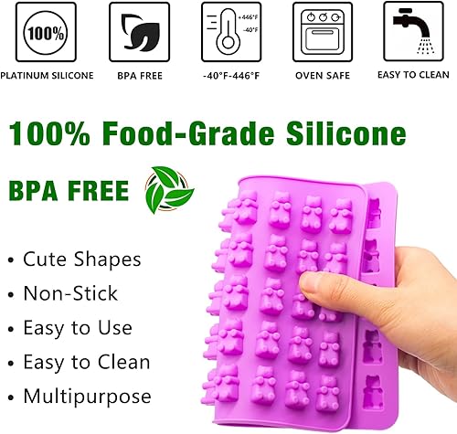 Miniatura 3 de Moldes de goma para caramelos, molde de oso de goma de silicona con 2 goteros, moldes de silicona antiadherentes que incluyen corazones, oso, mini