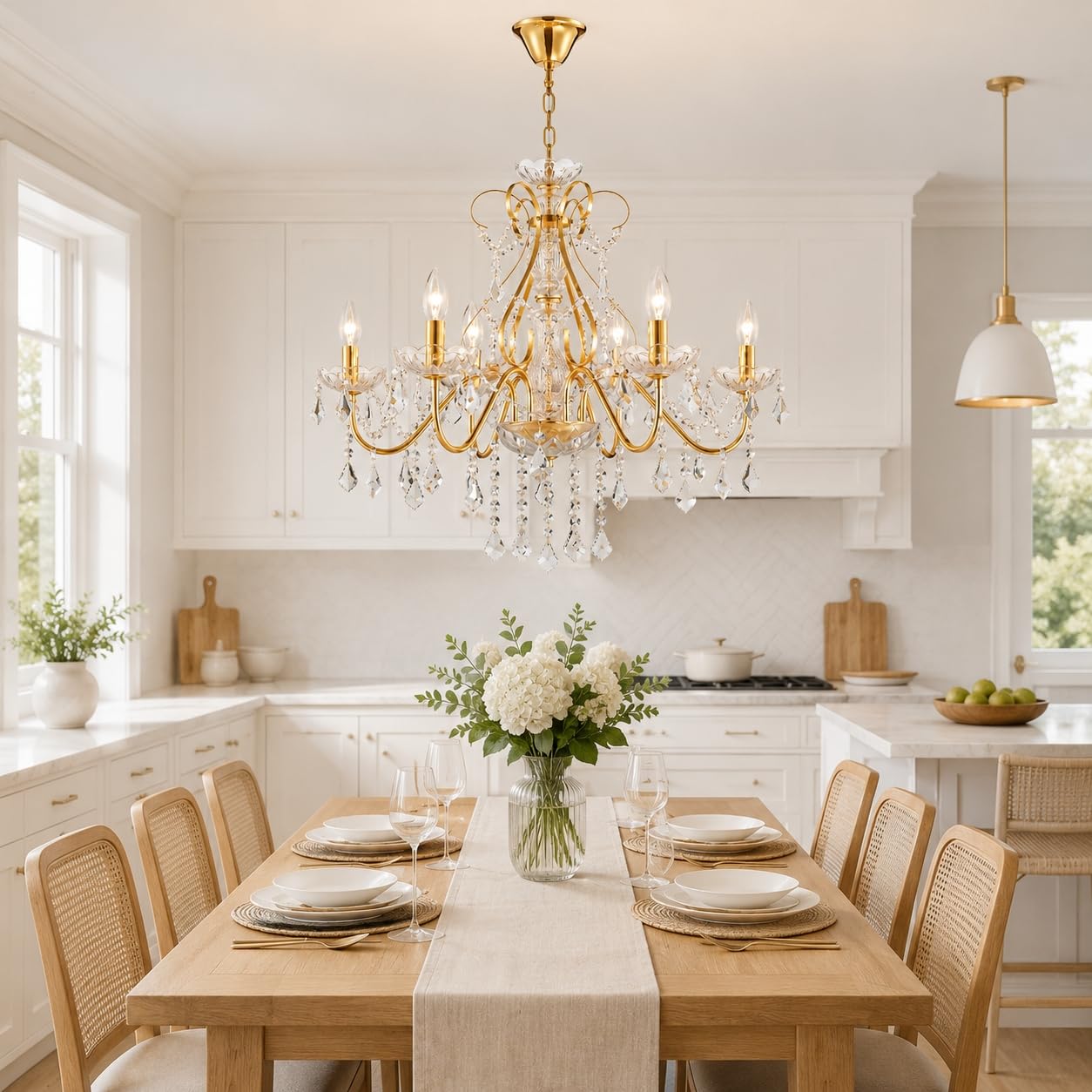 Saint Mossi Lustre en Cristal Doré à 6 Lumières - Moderne en Style Français Goutte de Pluie pour Salle à Manger Chambre H44xW51