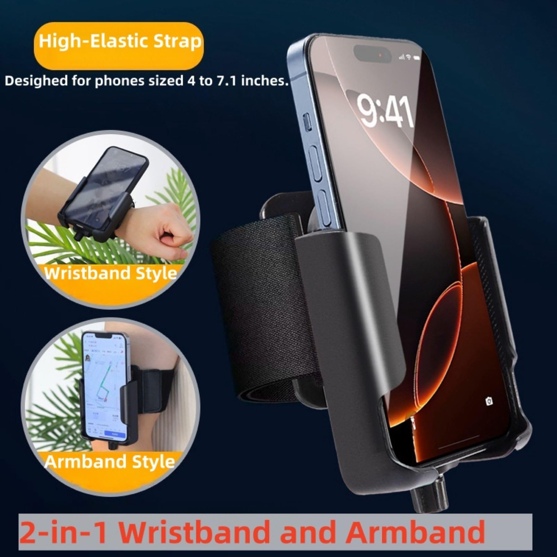 Opaska do biegania 2 w 1, uchwyt na nadgarstek i ramię, uchwyt na telefon obrotowy o 360°, do biegania, jazdy na rowerze, pasuje do smartfonów iPhone Samsung o przekątnej 4,0-7,0 cala