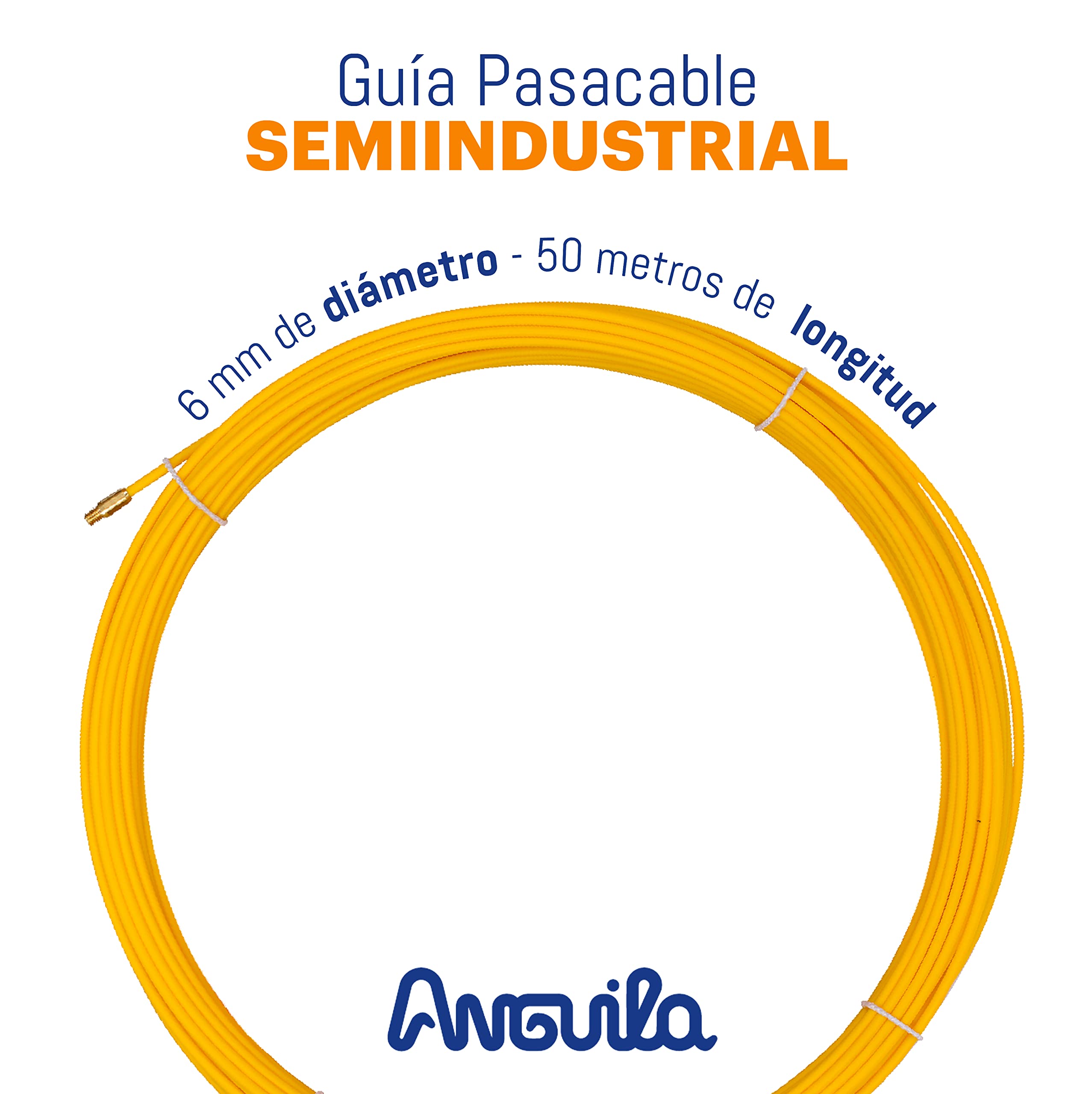 Anguila Guía Pasacables Semiindustrial Fibra Vidrio Amarillo ⌀6mm 50m | Rígida, sin efecto memoria y gran fuerza de empuje en recto; terminales intercambiables; incluye 3 accesorios