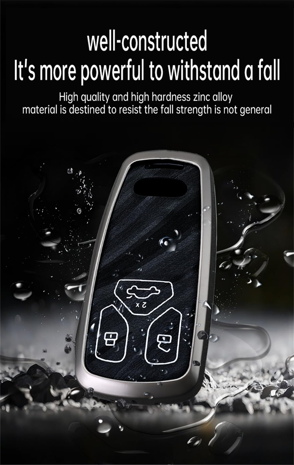 ontto Custodia portachiavi compatibile con Audi in pelle e metallo, protezione completa, adatta per Audi A4 S4 RS4 B9 A5 F5 4M TT FV TTS TTRS R8 nero
