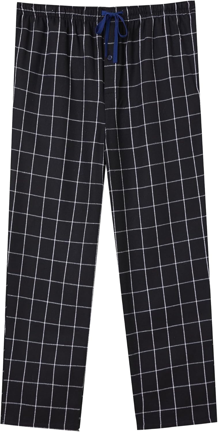 Mens Pajama Pants Flannel Cotton Plaid Sleep & Lounge Pants, PJ Bottoms with Pockets and Button Fly - Image 6
