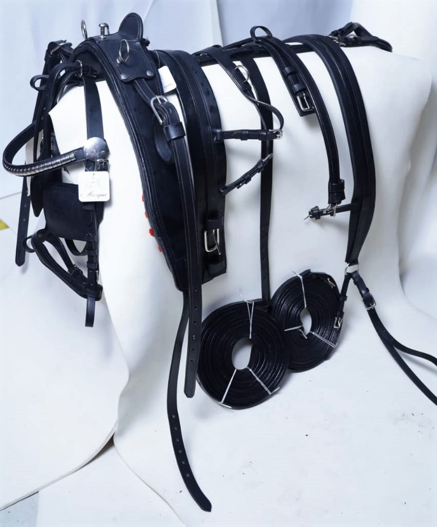 Arnés de piel resistente para carro de caballos, negro extra completo