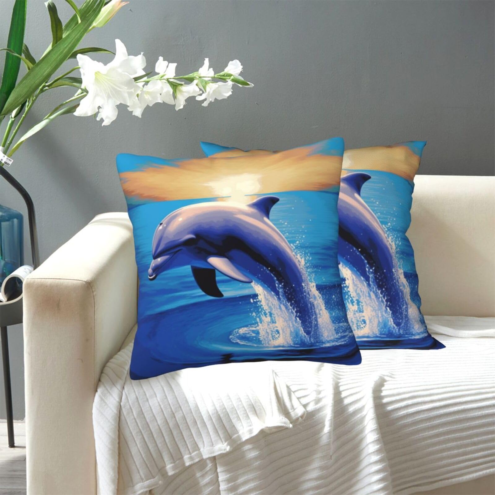 FekiLoot Decorative Throw Pillow Covers Modern Farmhouse Pillowcase Double Sided Cozy Cushion Cover for Sofa Couch Bed 18"X18" Elegant Dolphin