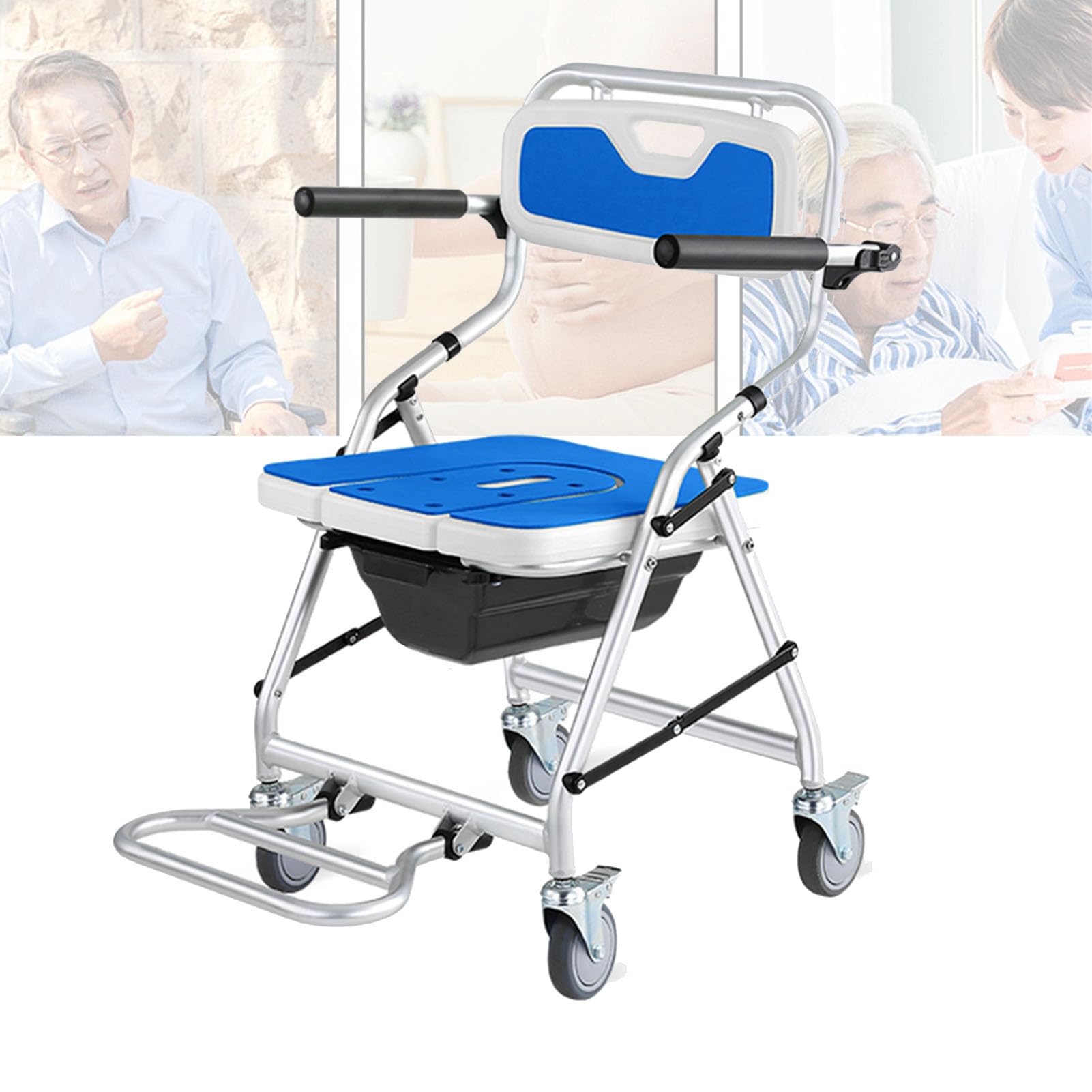 Silla de ducha plegable con brazos y respaldo con ruedas de freno, silla de ducha para ancianos con ruedas, silla de ducha plegable para personas mayores
