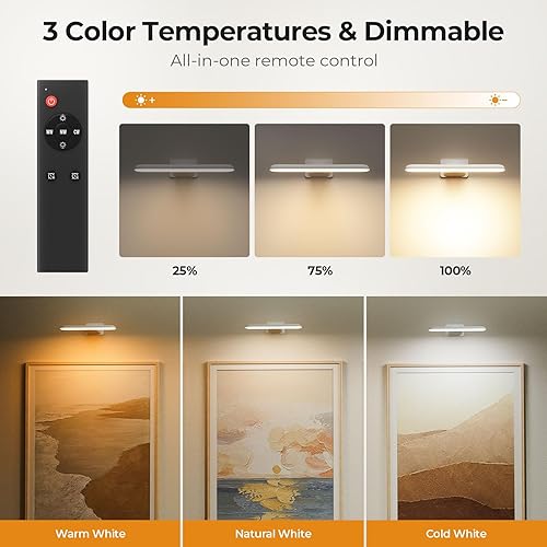 Miniatura 12 de FULEN Luces de pared recargables para pared, luces de pared alimentadas con control remoto, luces de arte para pinturas, luces de marco de fotos