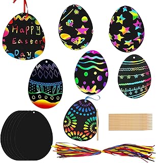 LLMZ Papier à Gratter de Pâques 48 PCS d'art de Pâques à gratter Arc-en-Ciel Oeuf de Pâques Kit de Fournitures d'art Et D'artisanat pour L'école Maison Art Peinture Fournitures de Panier de Pâques