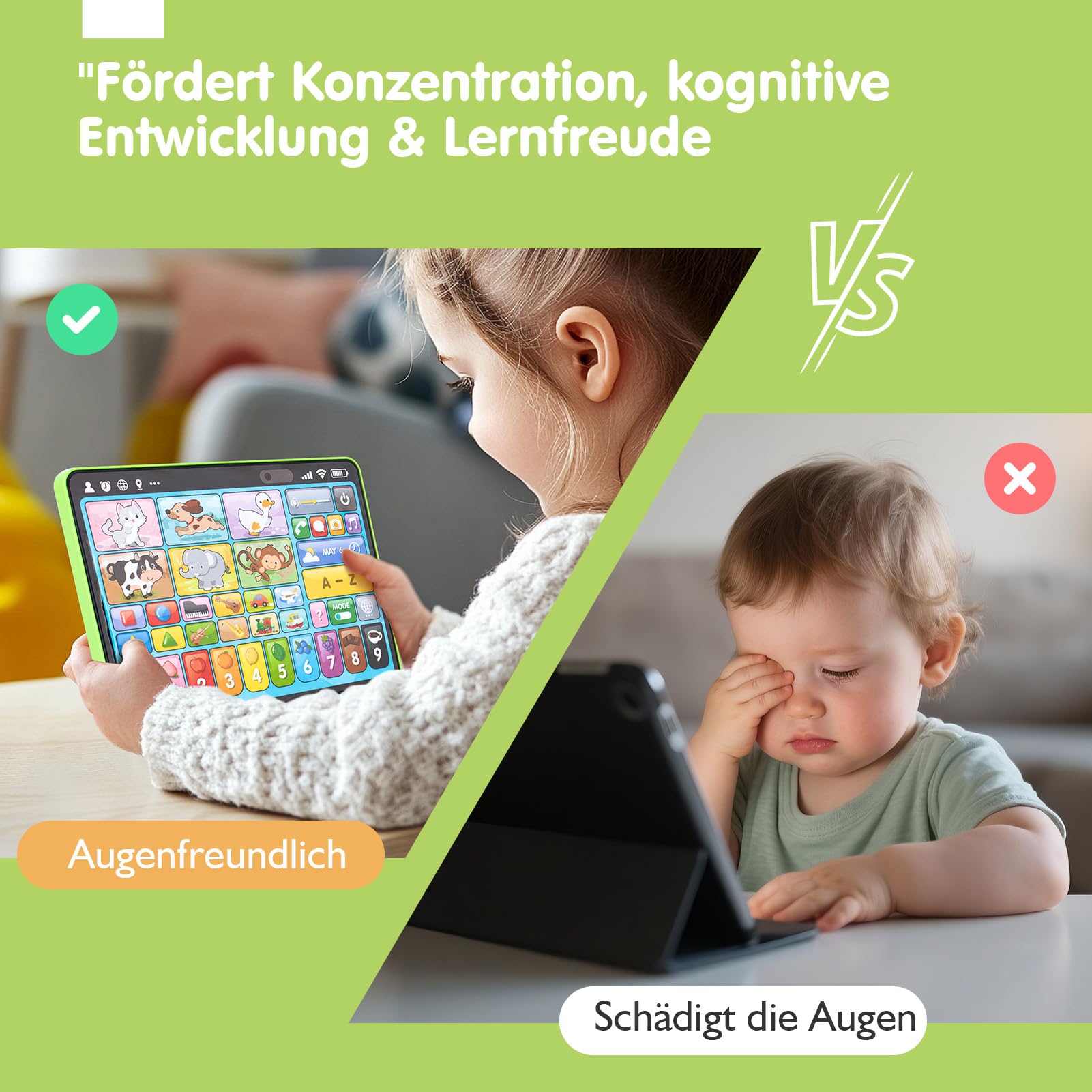 hahaland Kinder Laptop Baby Tablet für 1 2 3 Jahr alte Jungen Mädchen, Augenfreundliches Elektrisches Lernspielzeug mit Words,Zahlen,Alphabete,Songs, Montessori Spielzeug (EN/DE/FR/IT/ES)