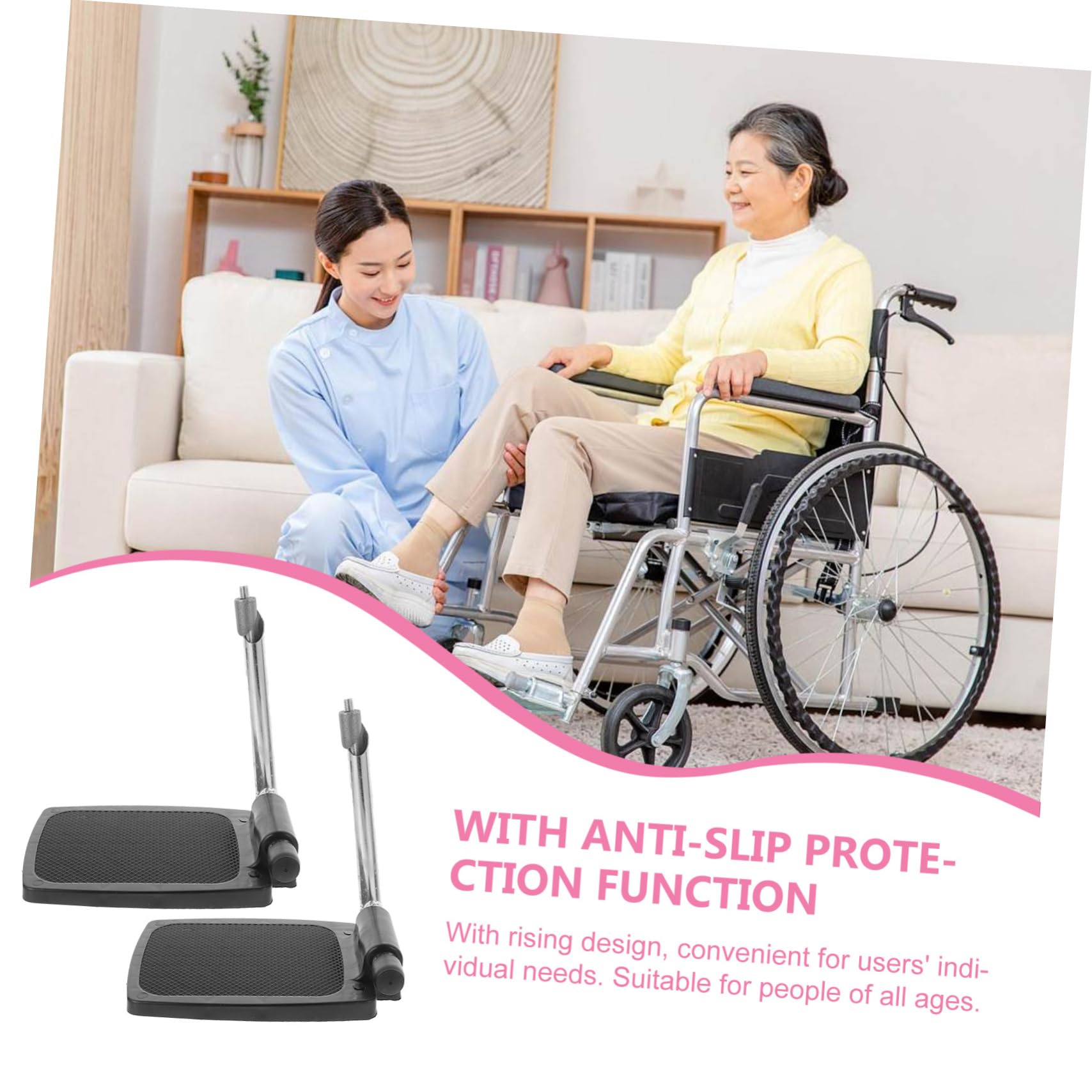 Beaupretty 1 Par de Reposapiés para Silla de Ruedas con Poste, Plástico Negro, Resistentes y Antideslizantes, Repuesto para Uso Diario