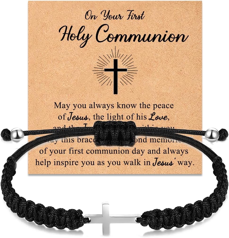 Braided Rope Cross Bracelets First Communion Baptism Christian Birthday Valentines Christmas Easter Gifts