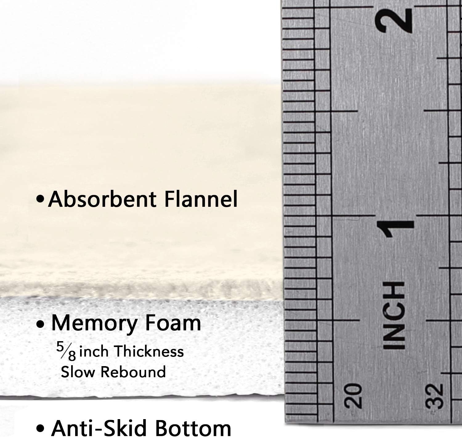 Flamingo P Memory Foam Bath Mat Rug Soft Non Slip Absorbent Bathroom Shower Mats Machine Washable, 24x17 Inches, Ivory White - Image 4