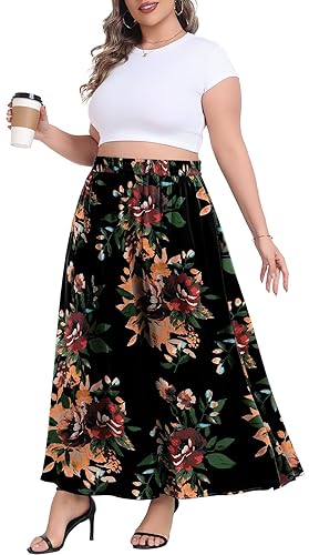 Lastshe Plus Size Maxi Skirt for Women Casual Elastic High