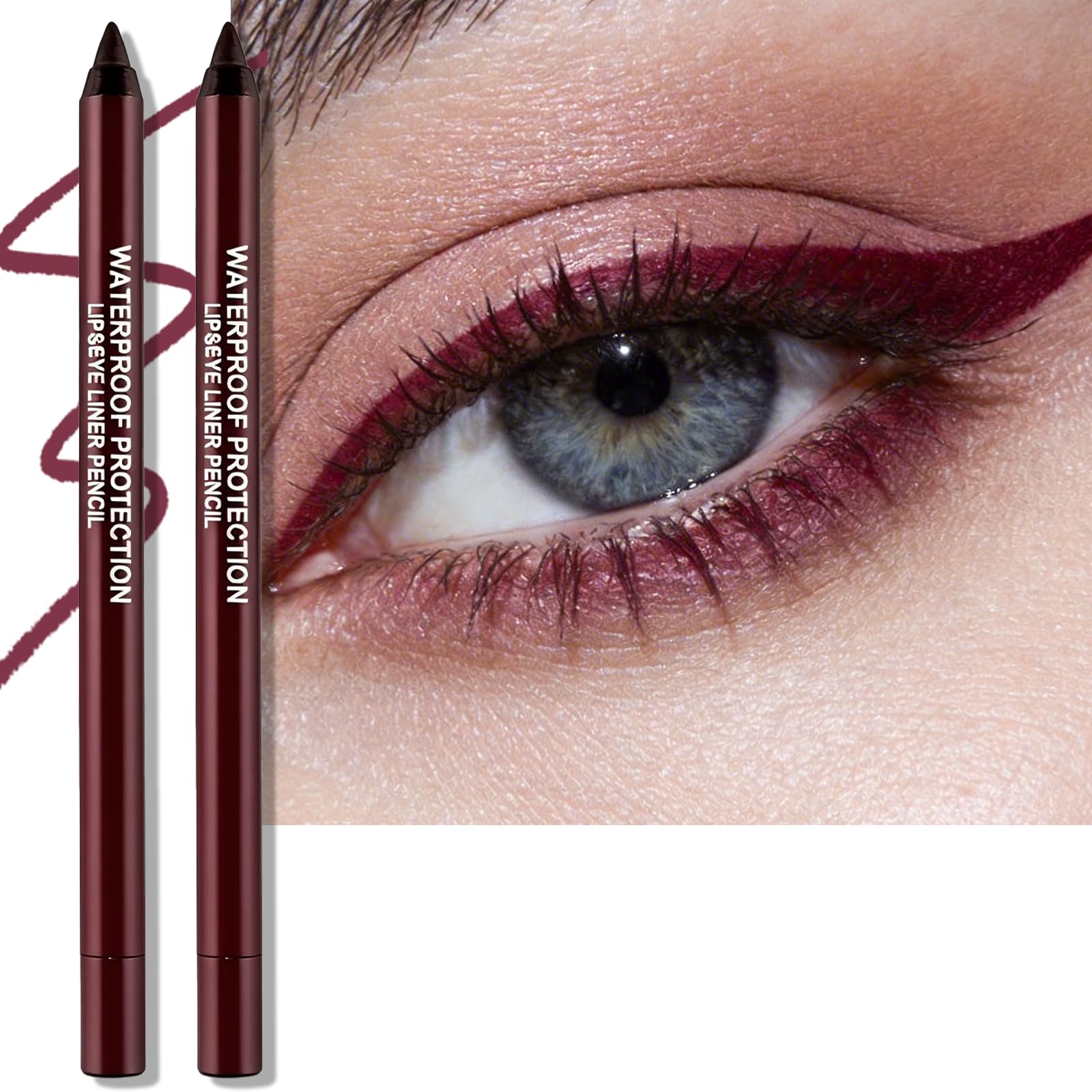 2 PCS Burgundy Plum Eyeliner Pencil, Cream Gel Waterline Eyeliner Smooth Waterproof Smudge-Proof Lasting Bold High-Pigmented Matte Eye Liner Pen Eyeshadow Makeup for Women with Sharpener B18-Burgundy Plum