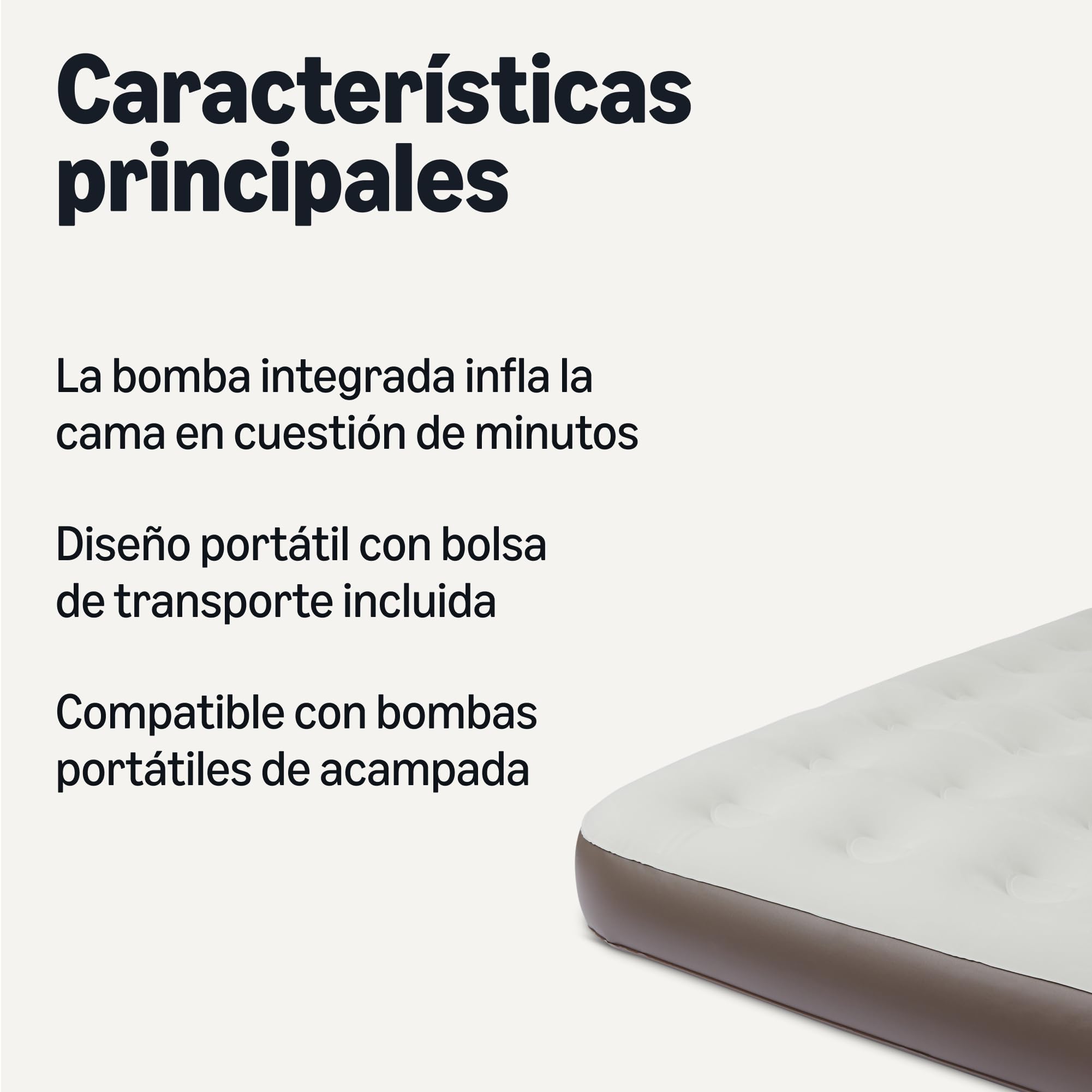 Amazon Basics Colchón Hinchable Eléctrico - Bomba Incorporada, Colchón de Aire Portátil con Bolsa de Transporte, Queen Size 203 cm L × 152 cm W × 24 cm H