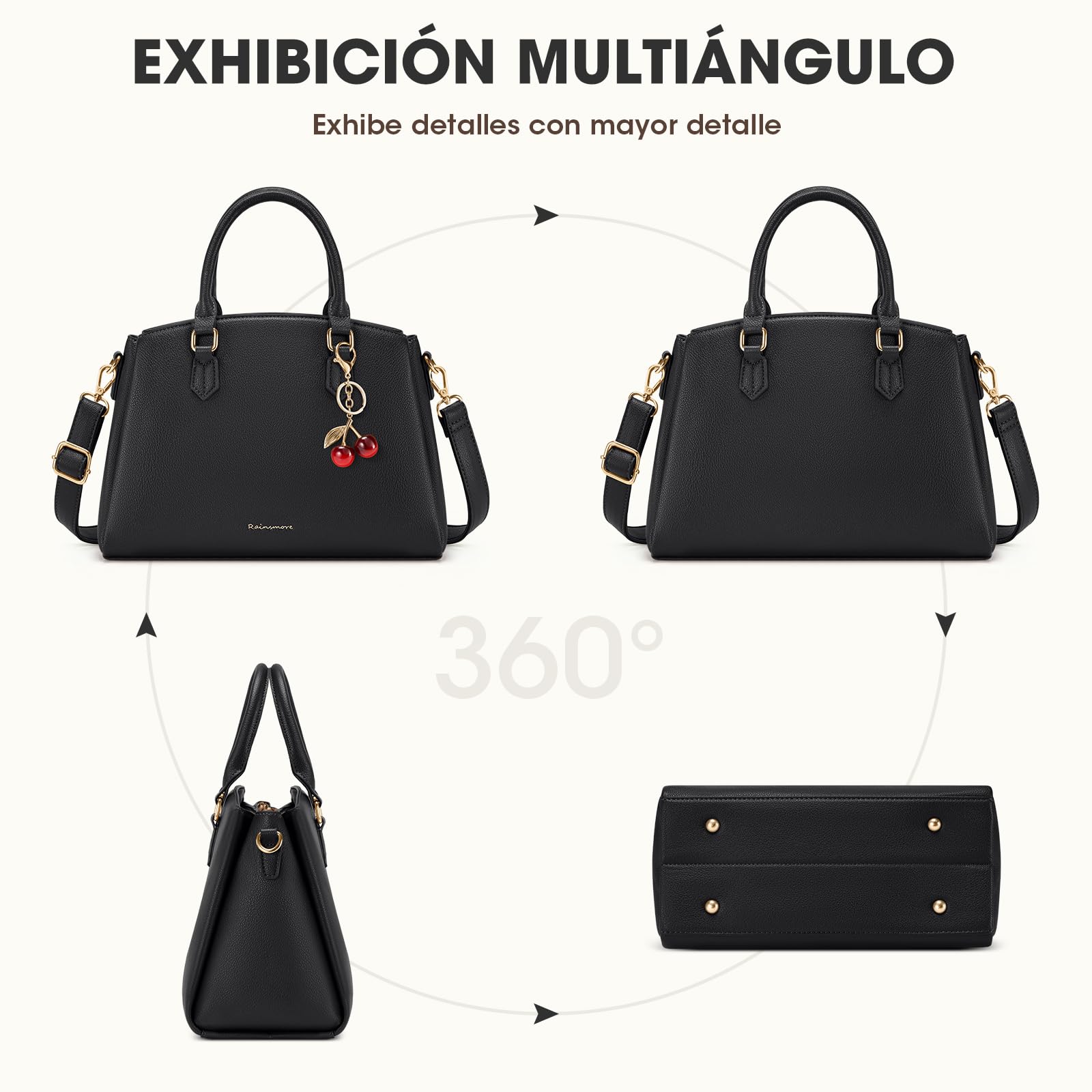 RAINSMORE Bolso Mujer de Piel PU Bolsos de Mano y Bandolera con Correa Ajustable para Tablet 11 Pulgadas Bolso Shopper Mediano para Trabajo y Oficina Diseño de Gran Capacidad Moderno Negro