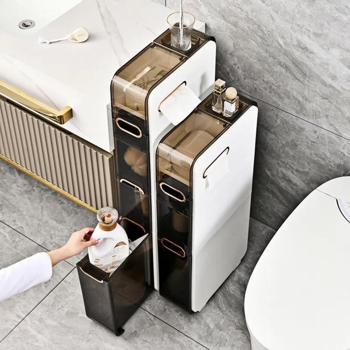 隙間収納キャビネット トイレ収納 組み立て簡単 軽量で高級なバスルーム隙間キャビネットラック収納 リビングルーム 寝室 バスルーム