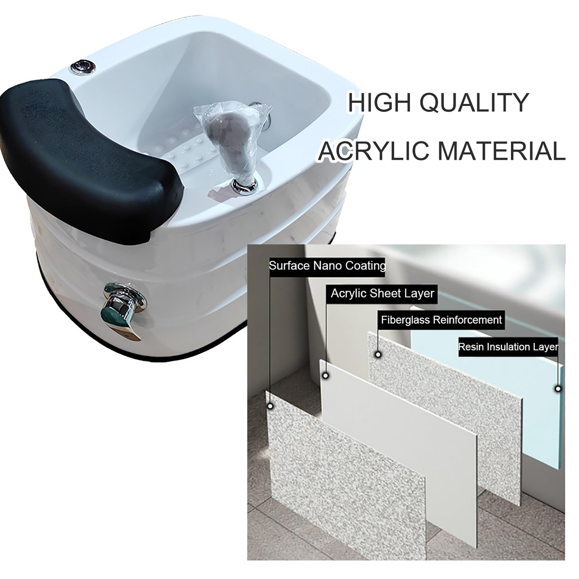 Fußbad mit Massagefunktion aus Acryl, Fußsprudelbad, Pediküre-Schüssel, mit Fußkissen aus schwarzem PU, Fußbadwanne, Pediküre-Waschbecken für das Fußbad zu Hause zum Waschen im Pediküre-Stuhl im Salon