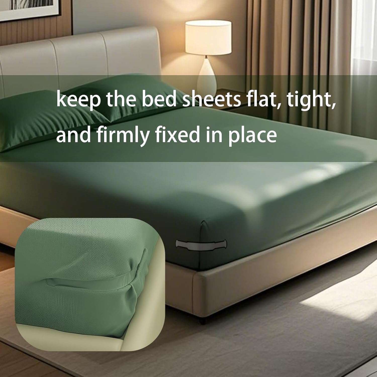 Dhamee Bedsheet Holder with Lock Strips β Sheet Tucker Tool for Corners, Strong Gripper Straps, Fits All Mattresses, No Slip, Bed Sheet Fastener Clips for Tight & Wrinkle-Free Bed 1
