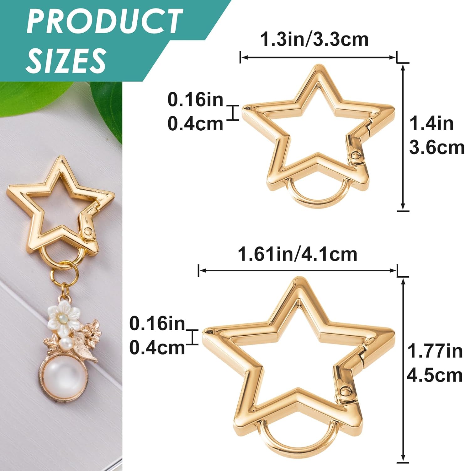 2 PCS Star Carabiner, 2 Sizes Zinc Alloy Star Shaped Keychain Clips Heavy Duty, Cool Carabiner Clip Accessories for Camping, Hiking, Fishing - Image 3