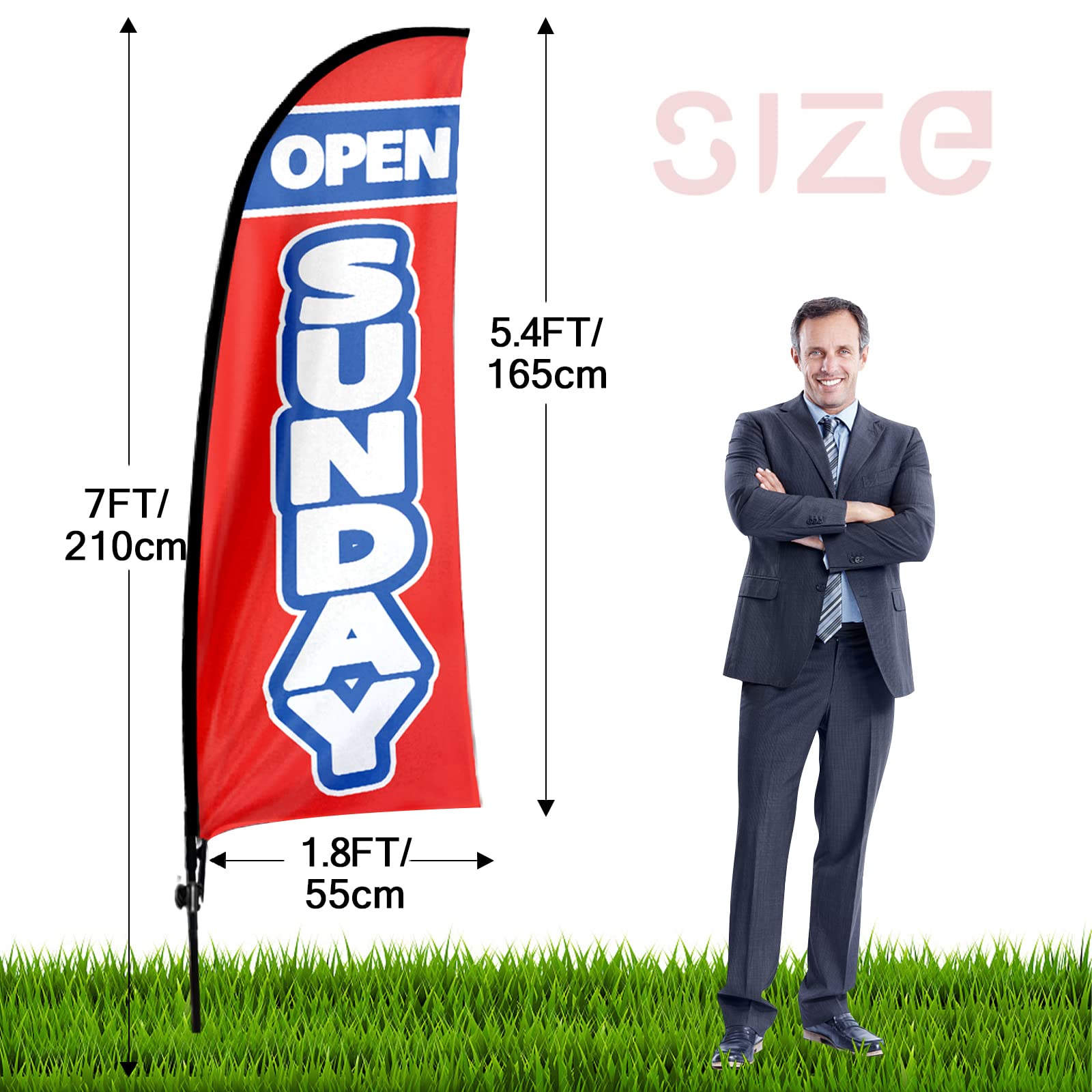 Drapeau Swooper ouvert sur le thème du dimanche ouvert, 2,1 m, bannière de plumes pour vente en magasin