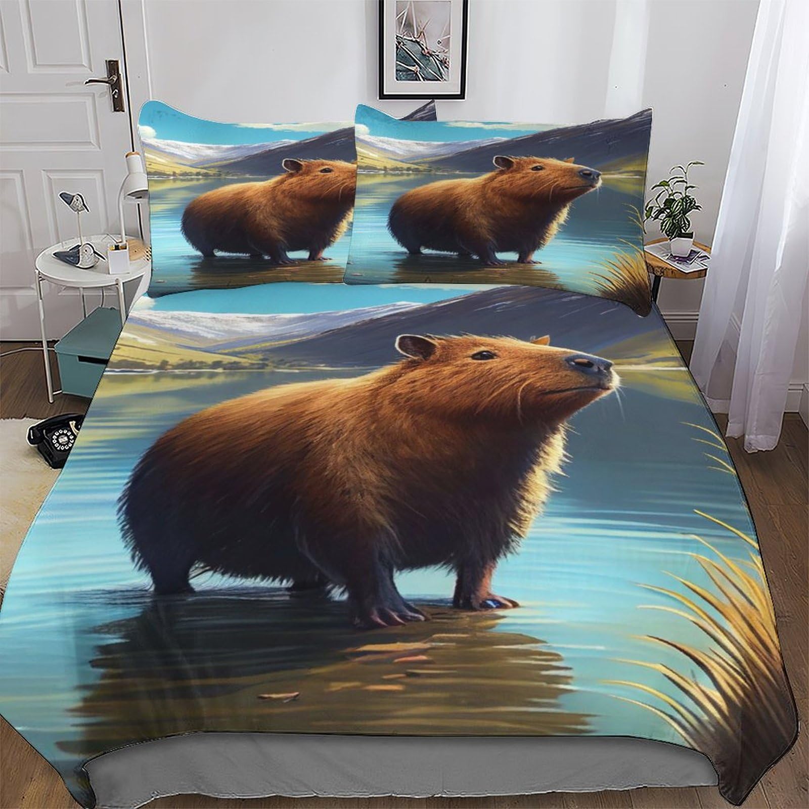 LLXXHH Capybara Animal Duvet Cover Set Microfiber Bedding Set Quilt Cover 3 Pieces with Pillowcases For Boys Girls Comforter Cover Double (200x200cm)