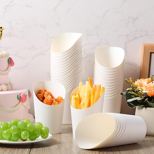 Vista 13 de Amyhill 200 unidades de soporte para papas fritas de 14 onzas, tazas de charcutería, desechables, para llevar, tazas francesas, cajas de papel Rosa