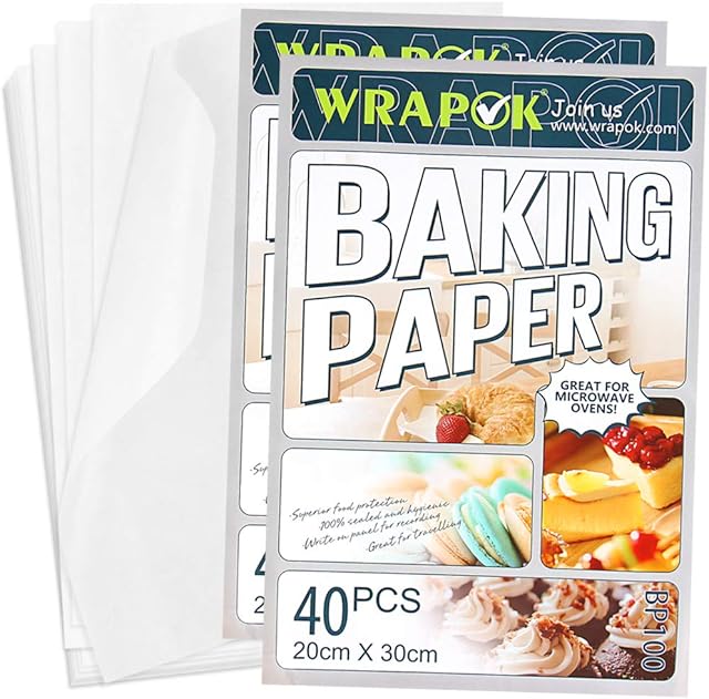WRAPOK Baking Parchment Paper Greaseproof Cooking Sheets White Non-Stick Pre-Cut Liners for Kitchen Home, 8 x 12 Inch (80 Count)