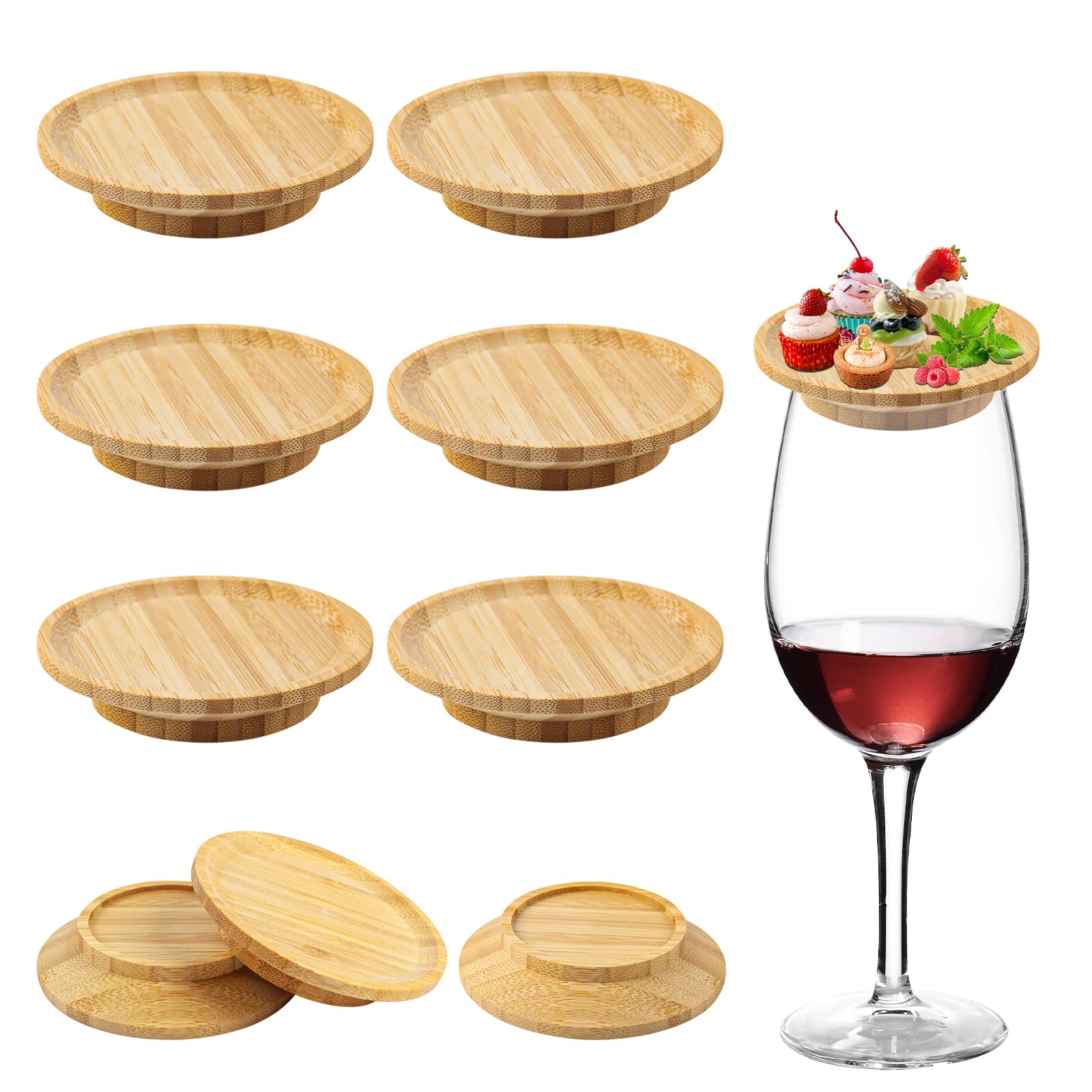 6 Couvercles Verre à Vin En Bois - Planche Charcuterie Anti-poussière