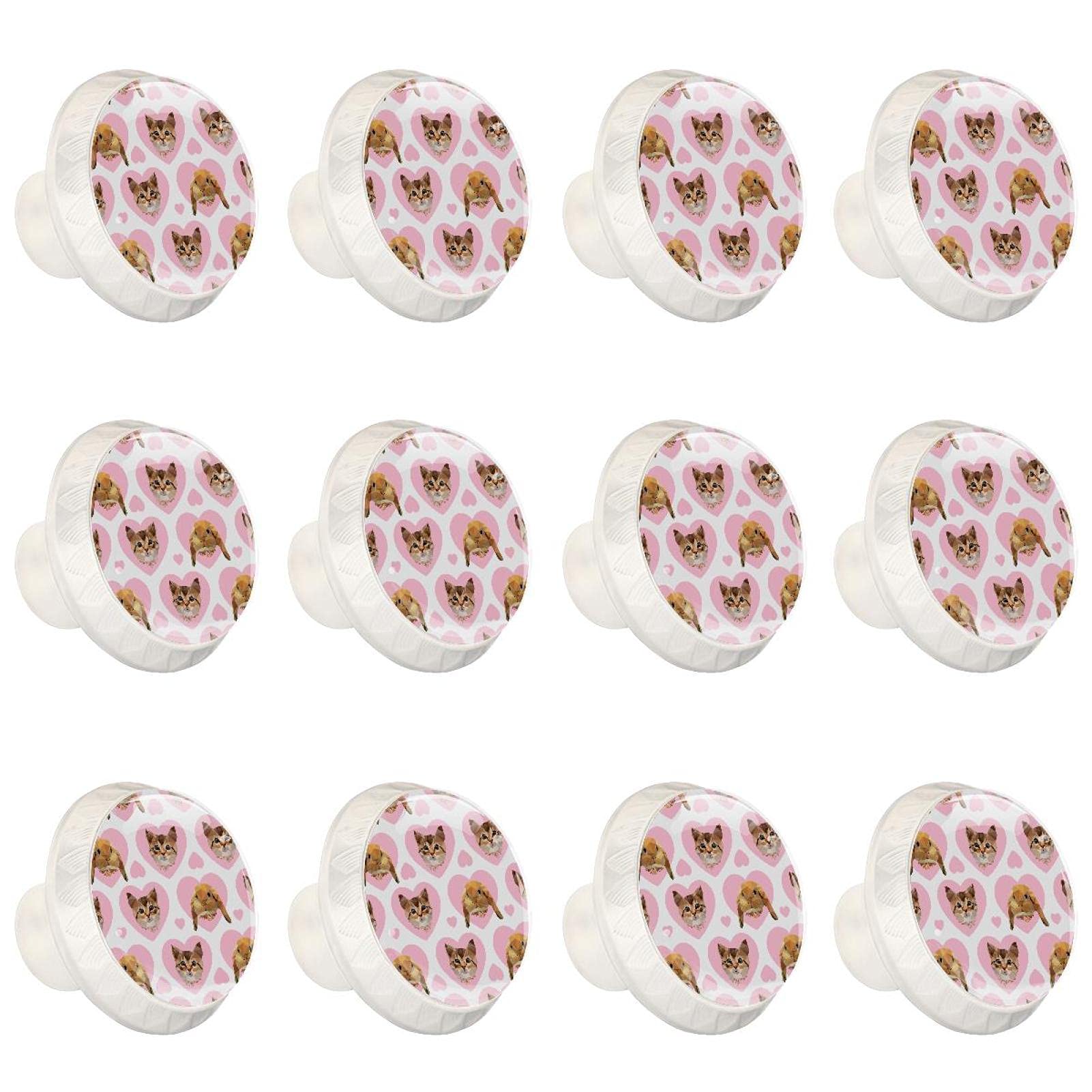 Lot de 12 poignées de tiroir rondes en forme de chat et de lapin Blanc