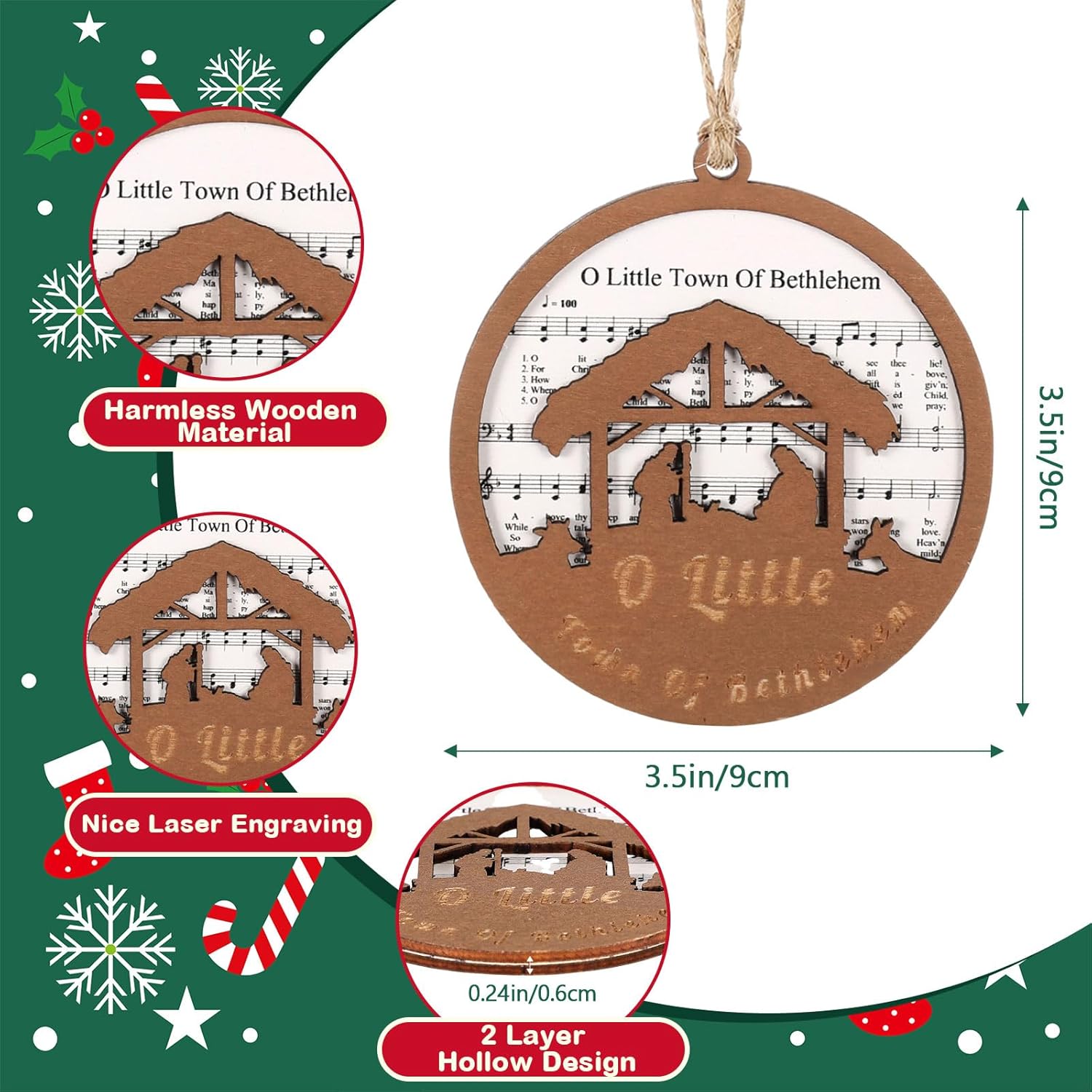 Remerry 12 Pcs Christmas Music Sheet Nativity Ornament Bulk Nativity Scene Ornament Wooden Hanging The Birth of Jesus Decoration Catholic Christian Religious Gift for Family Friend Pastor Xmas Tree - Image 2