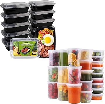 WGCC Meal Prep Containers 38oz 10Pack and Deli Containers with Lids 48 Sets-8oz, 16oz, 32oz, Leakproof, BPA Free/Microwave/Freezer/Dishwasher Safe
