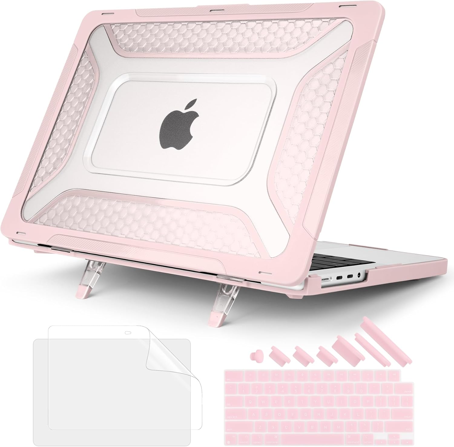 Batianda Extreme Heavy Duty Case for M5 MacBook Pro 14 inch 2026 2025 2024 2023 2021 Release - Anti-Slip Reinforced Fold Stand (Holds 25lbs) Shockproof Honeycomb Exoskeleton Hybrid Armor - Pink