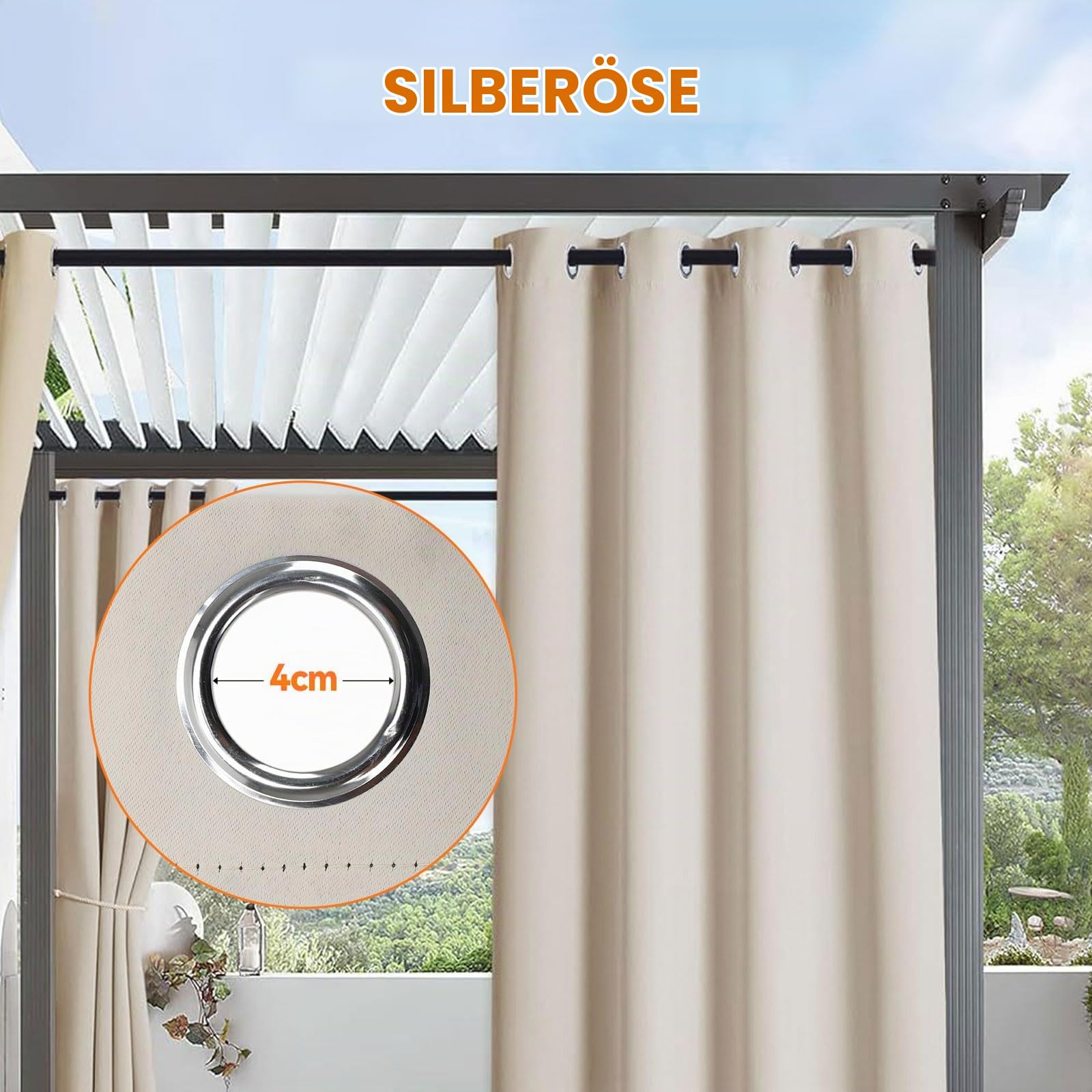 Outdoorvorhänge mit Ösen und Gewichteten H 243 x B 132 cm, 2 Stück Outdoor Gardinen Wasserdicht Pavillon und Terrasse, Außenvorhänge für Außenterrasse Veranda Pool Sonnenlicht, Beige