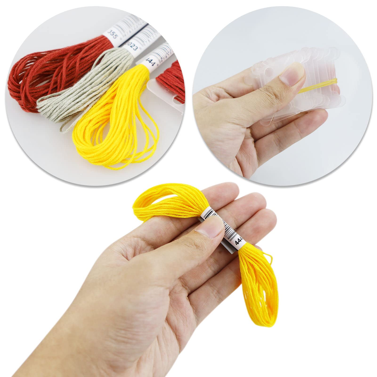 LAMXD 50 Stück Stickgarne, Kreuzstichgarne, Stickgarn, Armbänder, Bastelgarn, Regenbogenfarbe mit kostenlosen Sticknadeln, Garnspulen, Bambus-Stickrahmen