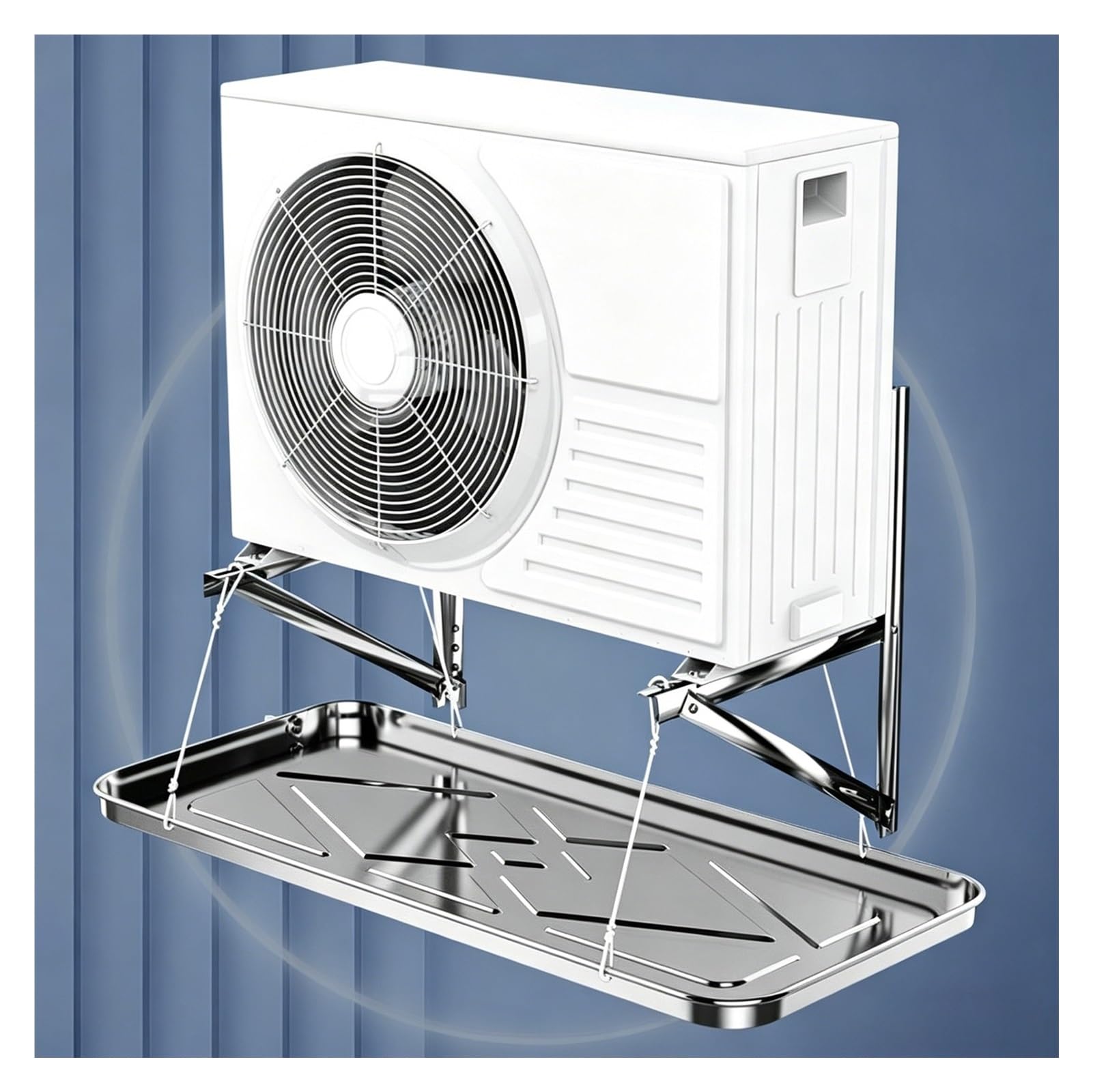 Piatto Condensa Split per Condizionatore Portatile, Piatto Raccogli Acqua Condensa in Acciaio Inox, Include Tubi Flessibili, Fascette e Cavi Metallici, per uso Interno ed Esterno(84x38x3cm)