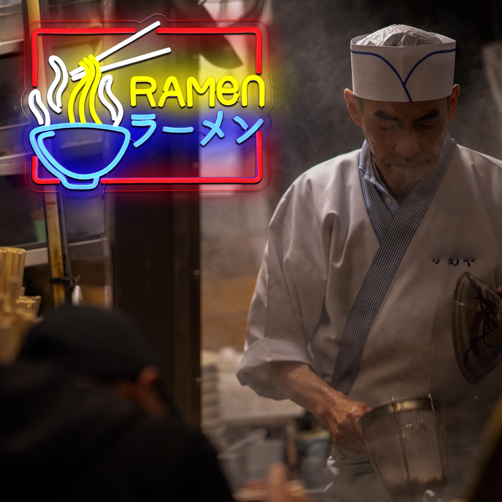 Ramen - Panneau néon LED coloré - Panneau lumineux japonais - Nouilles LED - Pour magasin, magasin, cuisine, salon, salle à manger, brunch, fête, art mural - Cadeaux d'intérieur