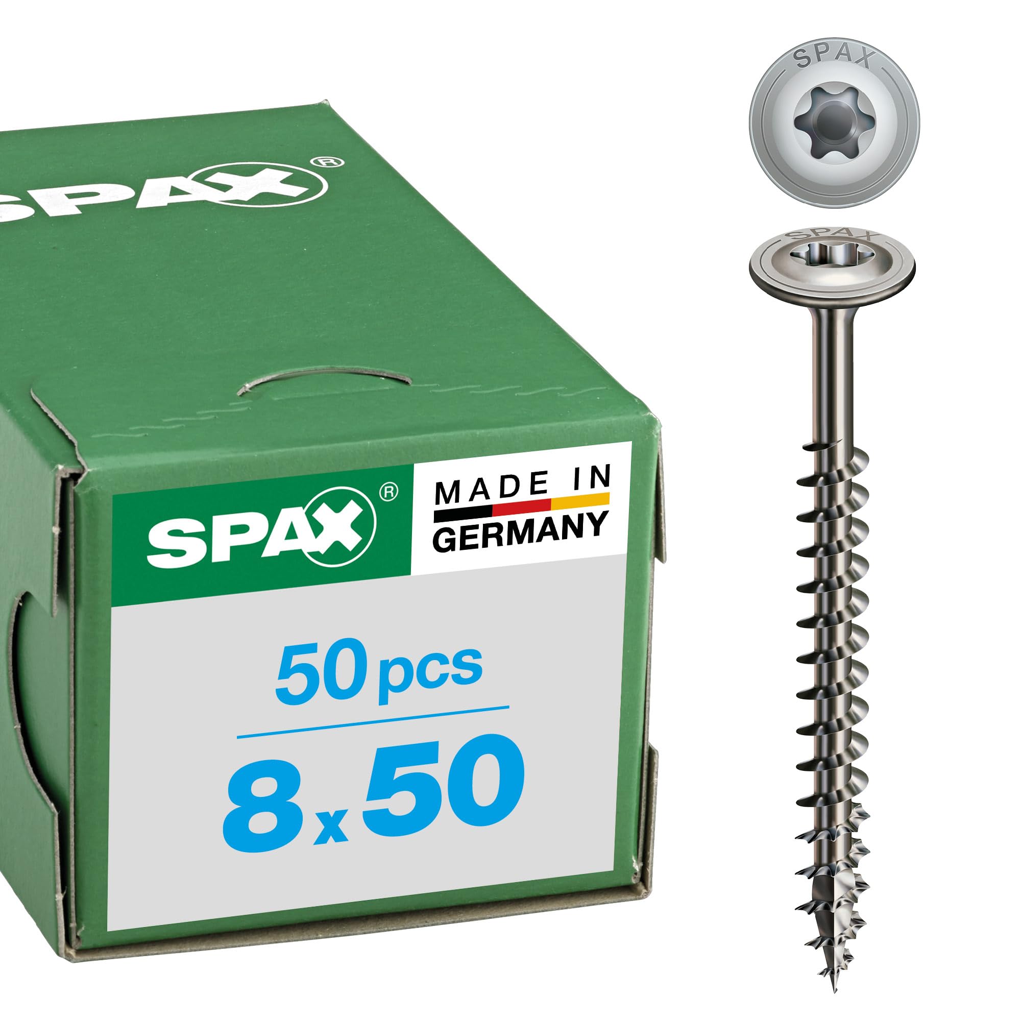 Spax 257000800505 - Tornillo construcción de madera, 8,0 x 50 mm, 50 piezas, la oblea de cabeza, t-star plus 4cut, total