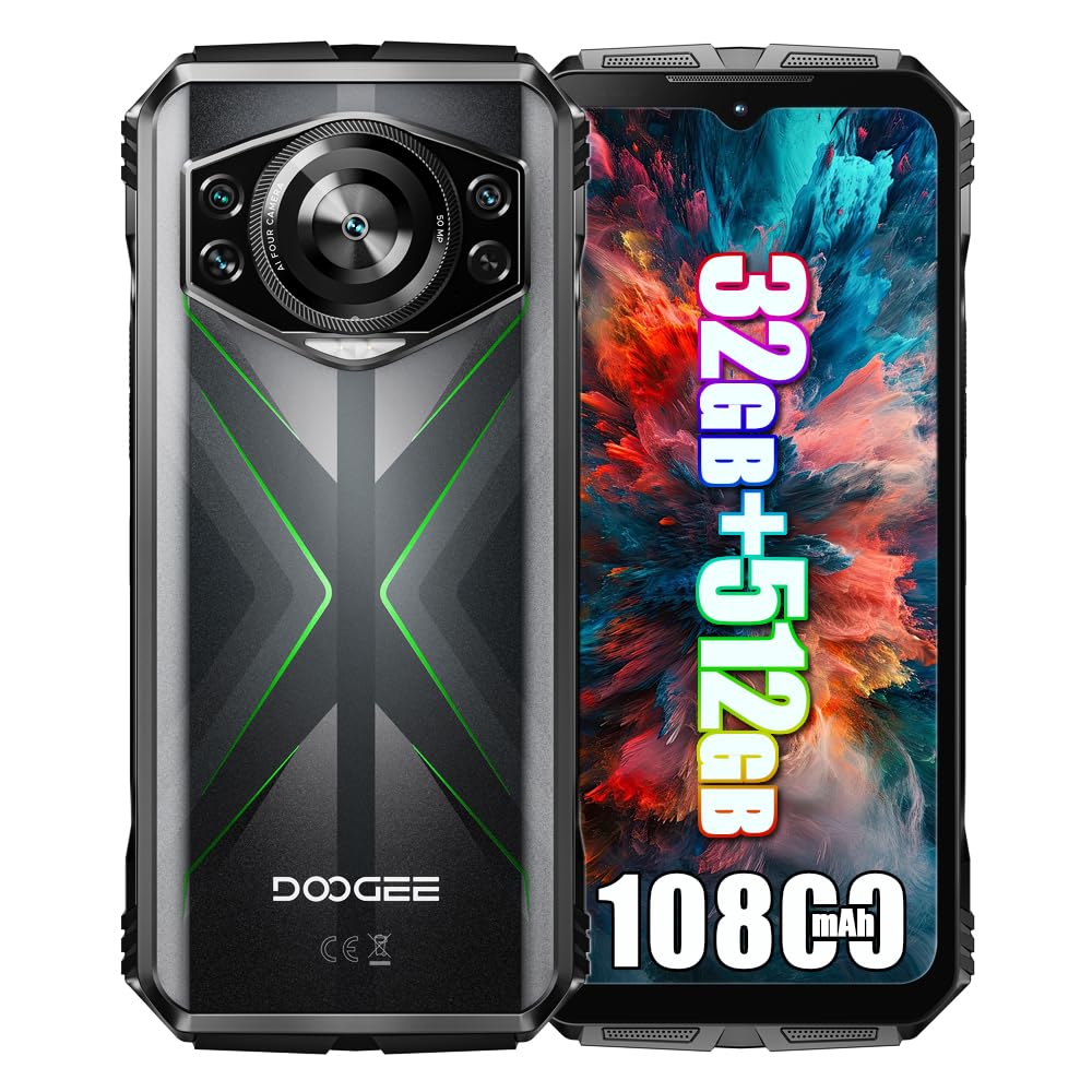 DOOGEE S118 Smartphone ohne Vertrag, Helio G100 Octa Core 32GB + 512GB, 10800mAh Akku / 33W, Robustes 4G, 50MP Kamera (12MP Infrarot) + 8MP + 32MP, 6.58 Zoll, NFC (Grün)