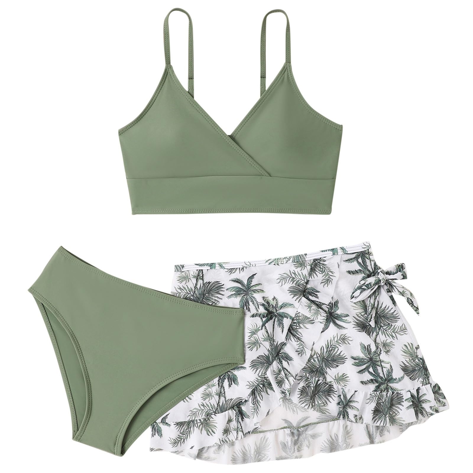 Cokbyavla Girls Swimsuit 3 Piece,Girls 3 Piece Swimsuits Teen Bikini with Skirt Tween Girls Trendy Clothes Girls Solid Black Bathing Suit Toddler Bikini 4T Girls Swimsuit(56Green,12-13 Years)