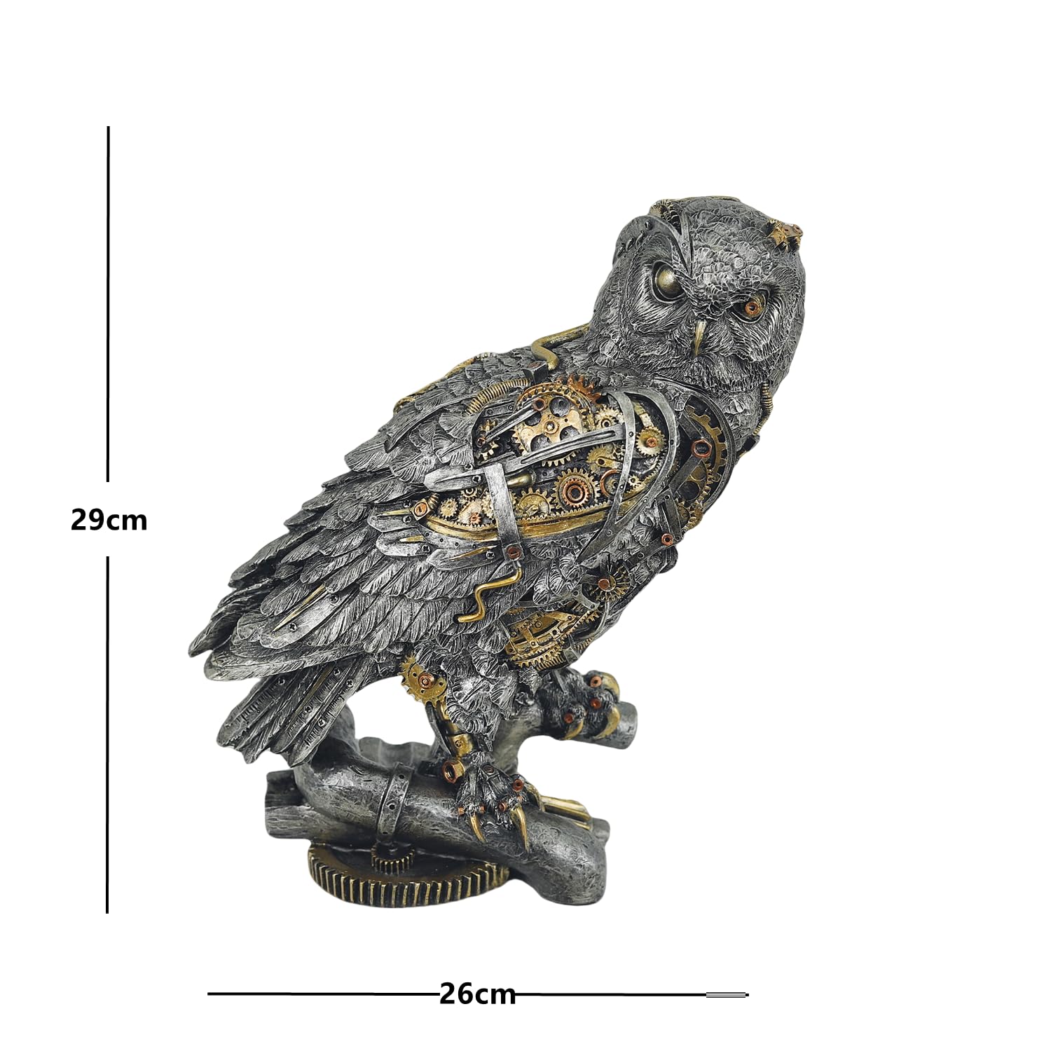 OUTOUR Steampunk Sowa Statua 39 cm H Metaliczny Srebrny Złoty Gotycki Kolekcjonerska Figurka Zwierząt Mądrość Prezent Sowa Rzeźba Dom Biuro Wystrój Salon Blat Wyświetlacz