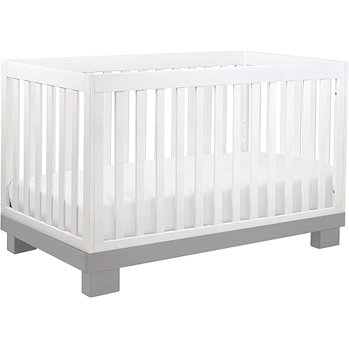 Babyletto Modo 3-in-1 Convertible Crib with Toddler Bed Conversion Kit in Grey / White, Greenguard Gold Certified