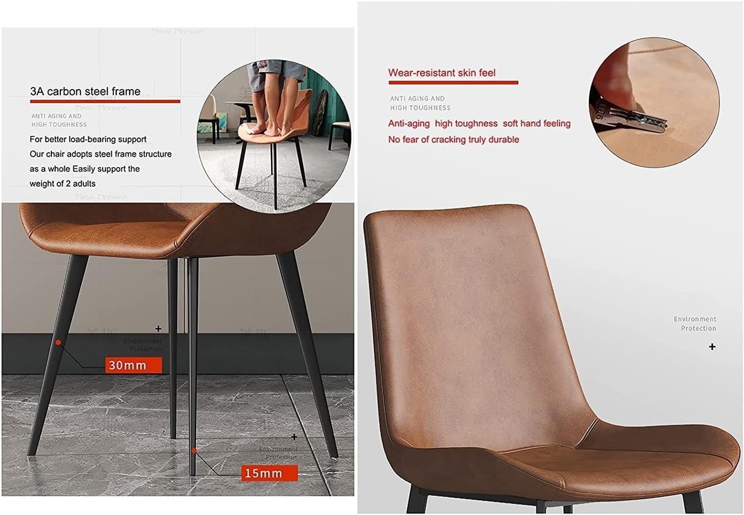 Set di 2 sedie da pranzo, altezza 50 cm, sedia a isola imbottita in pelle italiana, comode sedie per casa, colore A, dimensioni 50 x 50 cm, design moderno, arredamento elegante