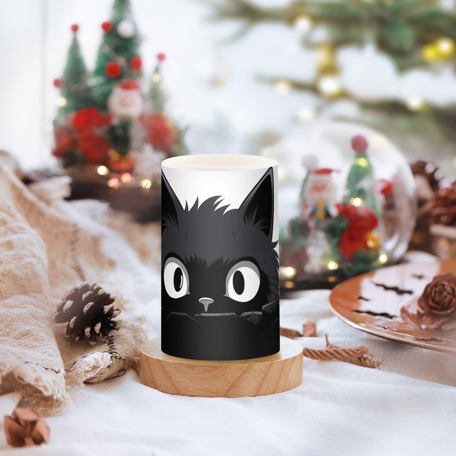 ODAWA Candela senza fiamma a forma di gatto nero con occhi larghi, senza fiamma, luce calda senza fiamma, candele galleggianti a LED per festival, Halloween, decorazioni natalizie