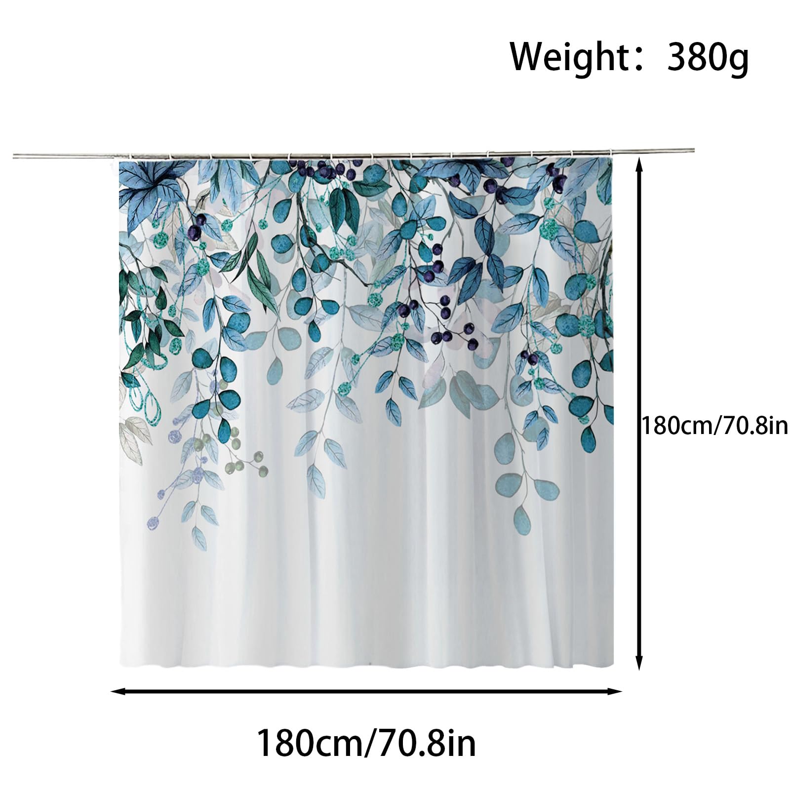 FAIRYGATE Extra Wide Shower Curtain Eucalyptus Sage Leaf Cute Plant Bathroom Curtain with Hook Watercolor Green Botanical Leaves Shower Curtains Washable Bathtub Curtain for Bathroom Decor B9412 - Image 2
