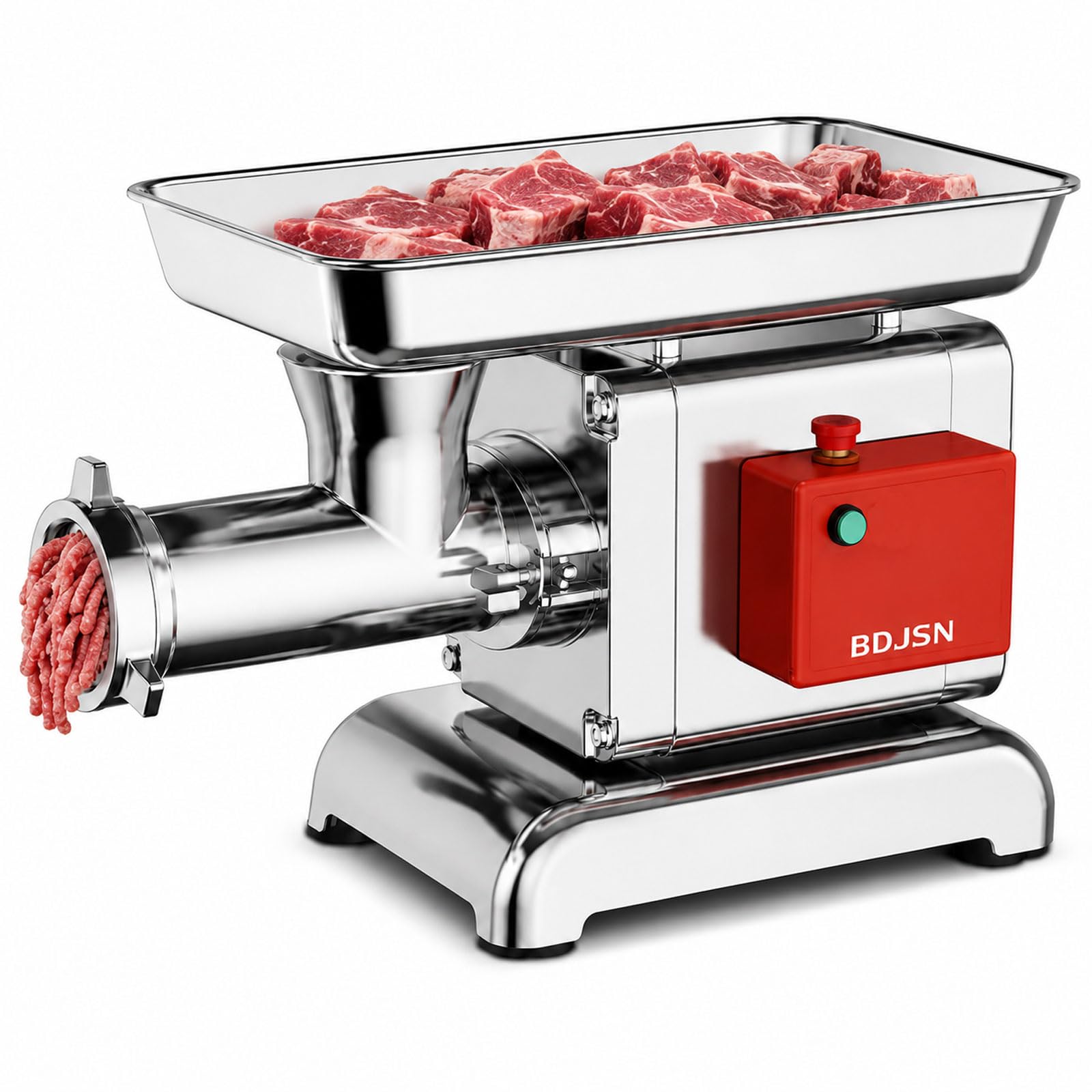 Tritacarne Elettrico, Tritacarne in Acciaio Inox da 1800 W, 350 kg/h, Tritacarne da Banco per Impieghi Gravosi con Ampio Vassoio di Alimentazione, Ideale per Carne, Insaccati