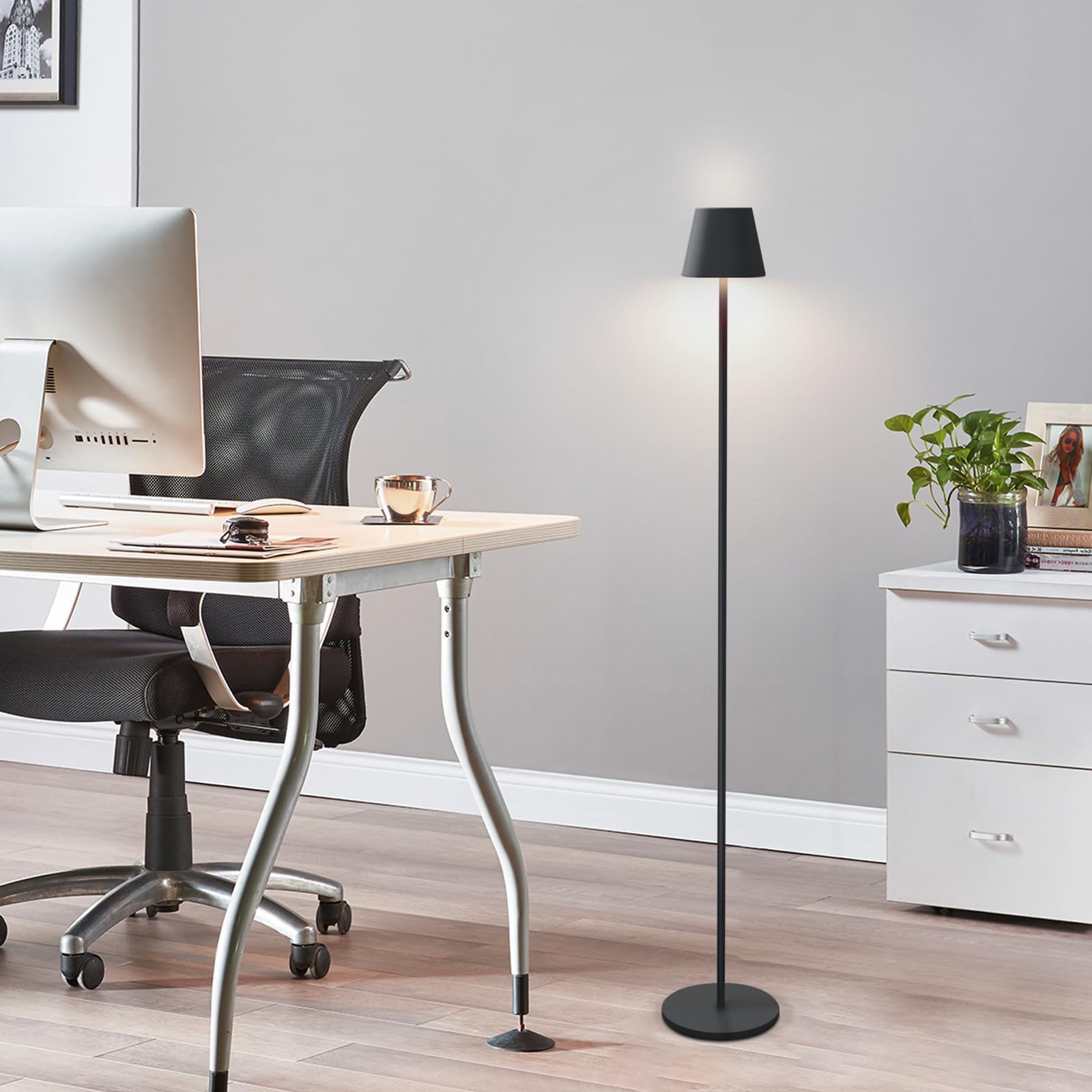 Homefire LED Stehlampe Dimmbar Wohnzimmer Stehleuchte 2ER: Schwarz | Standleuchte Modern USB Akku Steh lampe mit 3 Farbtemperaturen 3000K-6500K für Schlafzimmer Arbeitszimmer und Büro