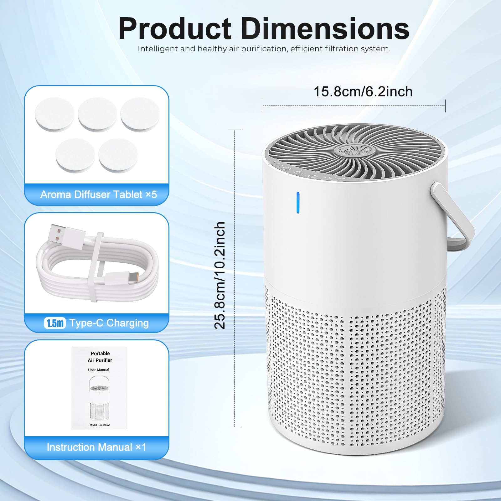 Purificador de Aire,Air purifier,Purificador de aire con filtro hepa,Purificador aire hepa,Sensor Inteligente,Air Purifier con Aromaterapia,Elimina Alergia Polen Olor y Caspa de Mascota